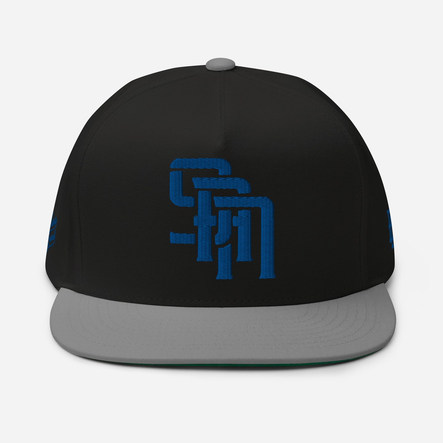 "SAN" Flat Bill Cap | Yupoong 6007 | E Luna Brand PREMIUM Quadcrest 4 Royal Thread Logos: Front, Left, Right Signature & Back [3D Puff Edition]