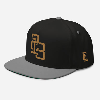 "213" Flat Bill Cap | Yupoong 6007 | E Luna SELECT Tricrest 3 Old Gold Thread Front, Left Side & Back Logos