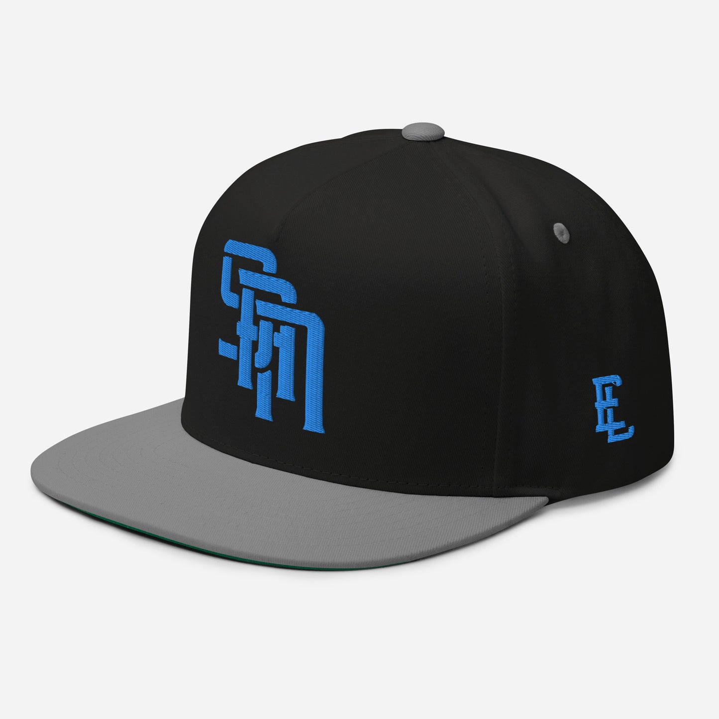 "SAN" Flat Bill Cap | Yupoong 6007 | E Luna Brand SELECT Tricrest 3 Aqua/Teal Thread Logos: Front, Left & Back [3D Puff Edition]