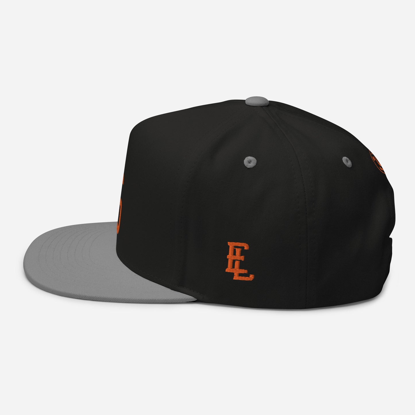 "LOS" Flat Bill Cap | Yupoong 6007 | E Luna SELECT Tricrest 3 Orange Thread Front, Left Side & Back Logos