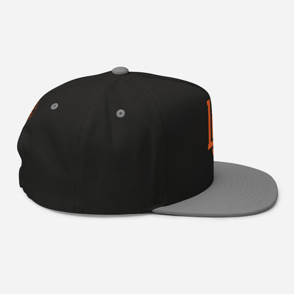 "LOS" Flat Bill Cap | Yupoong 6007 | E Luna SELECT Tricrest 3 Orange Thread Front, Left Side & Back Logos