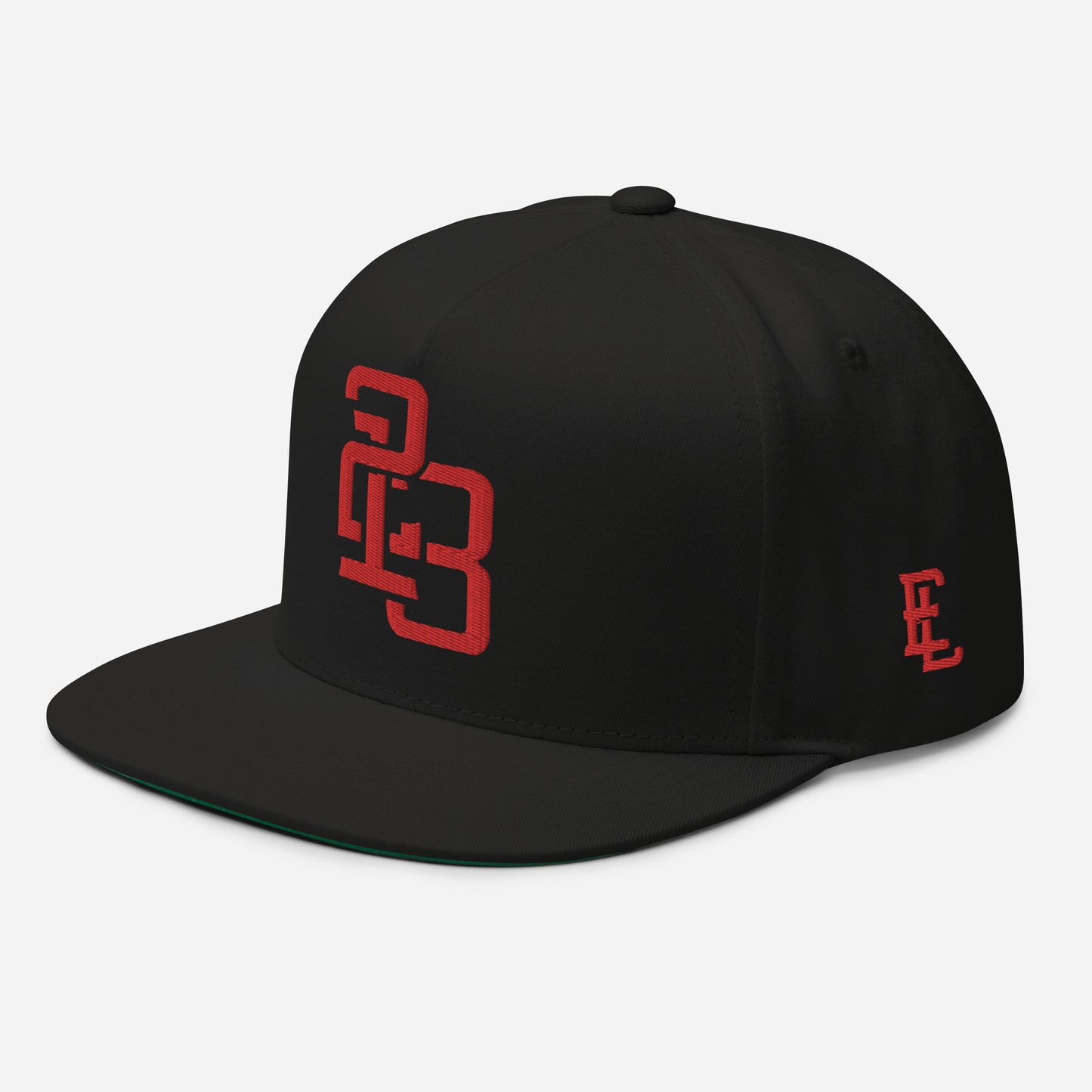 "213" Flat Bill Cap | Yupoong 6007 | E Luna SELECT Tricrest 3 Red Thread Front, Left Side & Back Logos