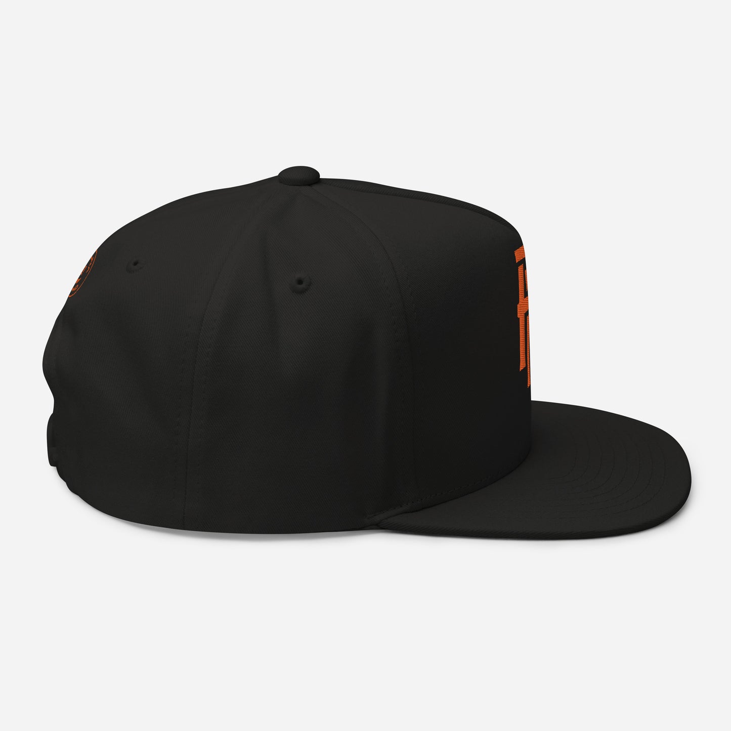 "ANG" Flat Bill Cap | Yupoong 6007 | E Luna SELECT Tricrest 3 Orange Thread Front, Left Side & Back Logos