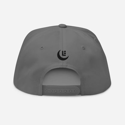 "SAN" Flat Bill Cap | Yupoong 6007 | E Luna Brand PREMIUM Quadcrest 4 Black Thread Logos: Front, Left, Right Signature & Back [3D Puff Edition]