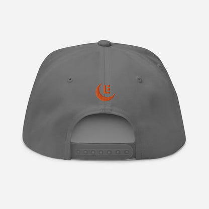 "SAN" Flat Bill Cap | Yupoong 6007 | E Luna Brand PREMIUM Quadcrest 4 Orange Thread Logos: Front, Left, Right Signature & Back [3D Puff Edition]