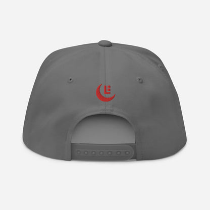 "SAN" Flat Bill Cap | Yupoong 6007 | E Luna Brand PREMIUM Quadcrest 4 Red Thread Logos: Front, Left, Right Signature & Back [3D Puff Edition]