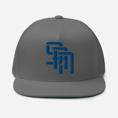"SAN" Flat Bill Cap | Yupoong 6007 | E Luna Brand ESSENTIAL Duocrest 2 Royal Thread Logos: Front & Left