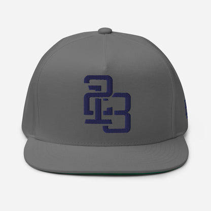 "213" Flat Bill Cap | Yupoong 6007 | E Luna SELECT Tricrest 3 Navy Thread Front, Left Side & Back Logos