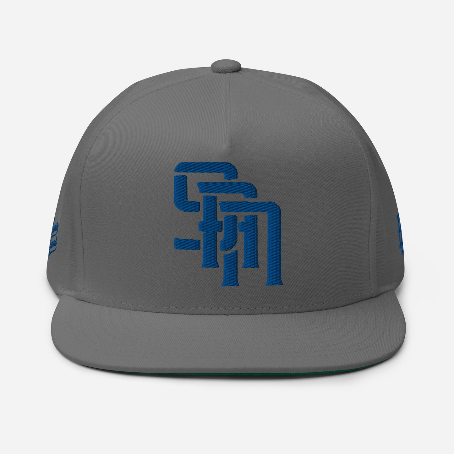 "SAN" Flat Bill Cap | Yupoong 6007 | E Luna Brand PREMIUM Quadcrest 4 Royal Thread Logos: Front, Left, Right Signature & Back [3D Puff Edition]
