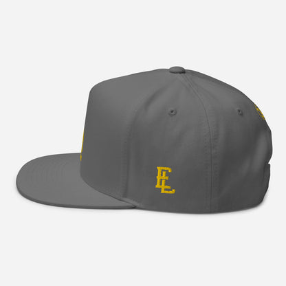 "619" Flat Bill Cap | Yupoong 6007 | E Luna SELECT Tricrest 3 Gold Thread Front, Left Side & Back Logos