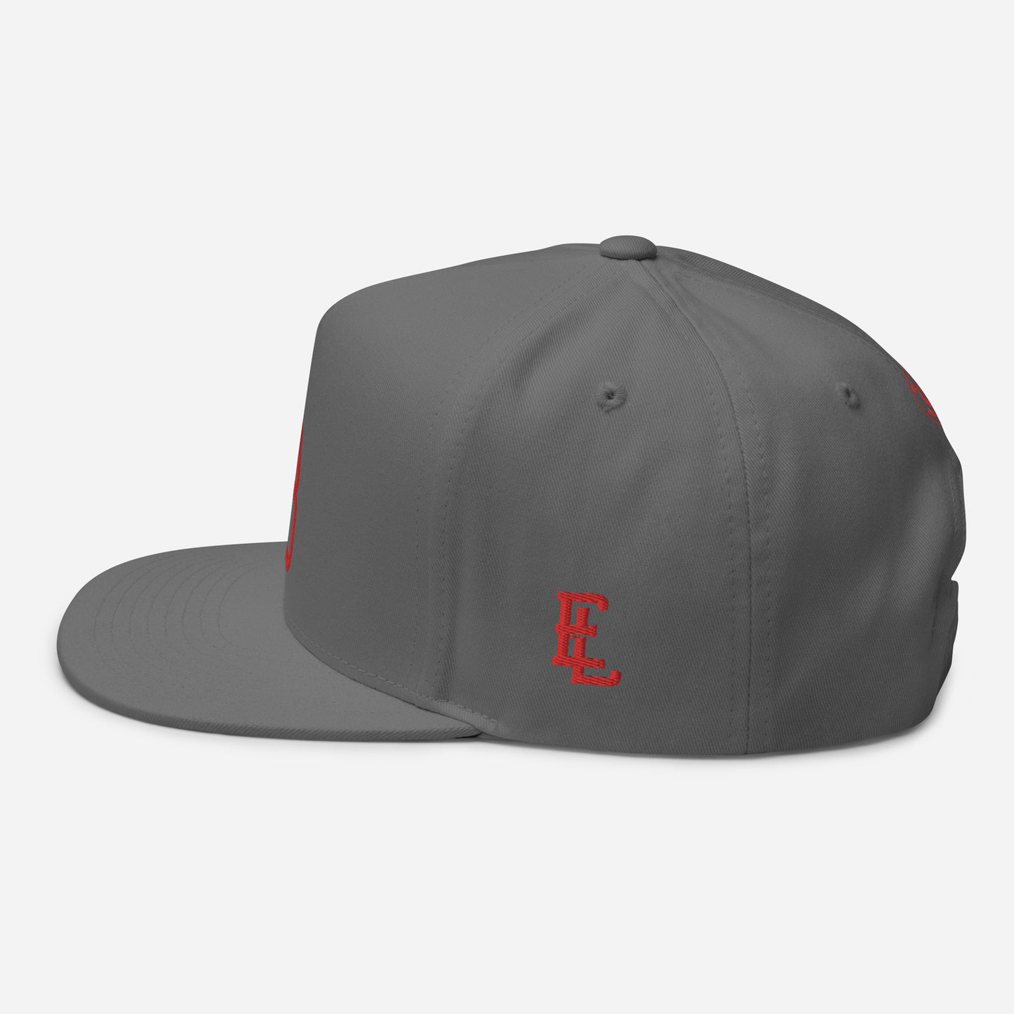 "213" Flat Bill Cap | Yupoong 6007 | E Luna SELECT Tricrest 3 Red Thread Front, Left Side & Back Logos