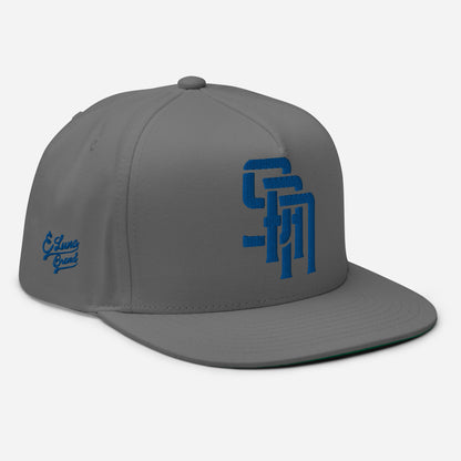 "SAN" Flat Bill Cap | Yupoong 6007 | E Luna Brand PREMIUM Quadcrest 4 Royal Thread Logos: Front, Left, Right Signature & Back [3D Puff Edition]