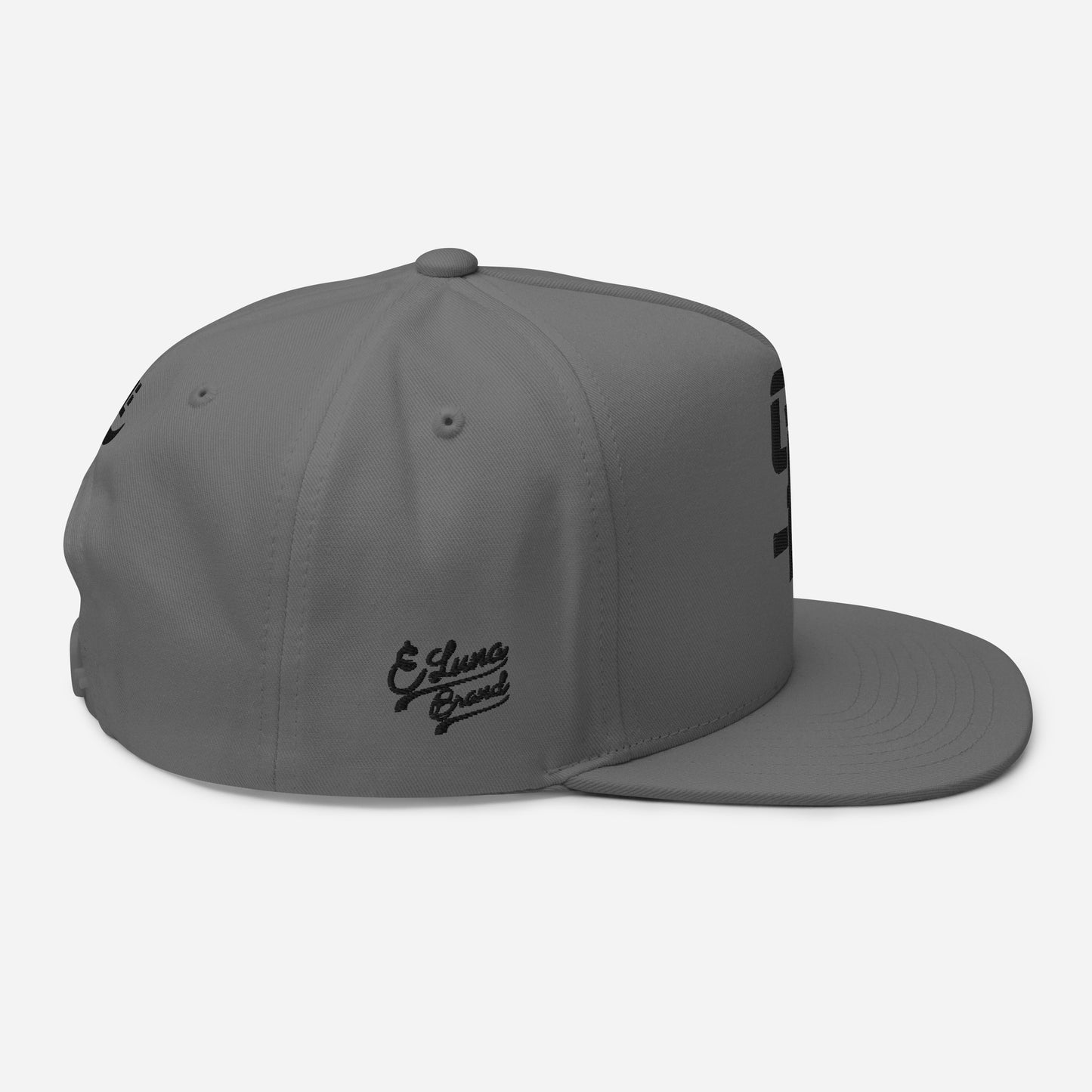 "SAN" Flat Bill Cap | Yupoong 6007 | E Luna Brand PREMIUM Quadcrest 4 Black Thread Logos: Front, Left, Right Signature & Back [3D Puff Edition]