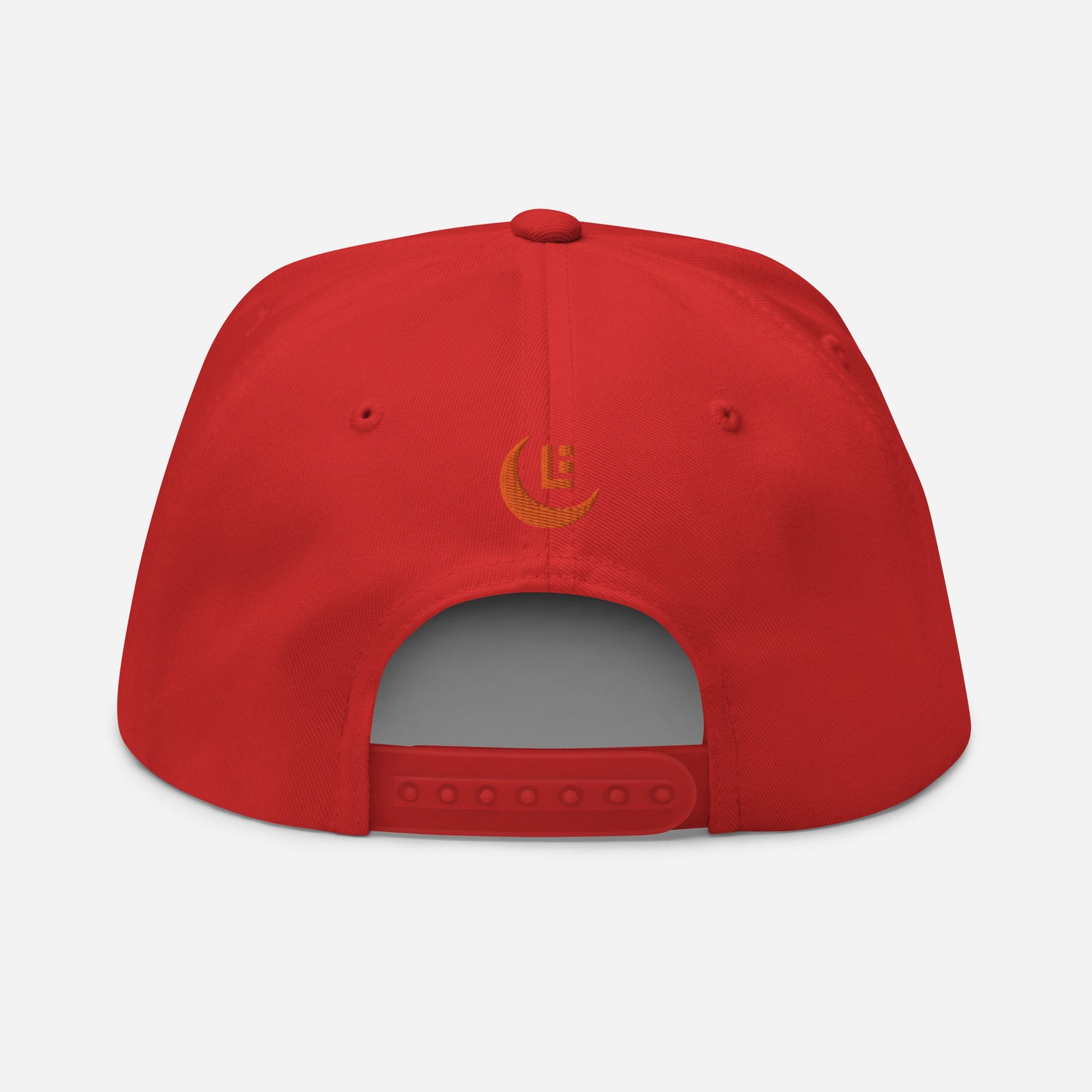 "SAN" Flat Bill Cap | Yupoong 6007 | E Luna Brand PREMIUM Quadcrest 4 Orange Thread Logos: Front, Left, Right Signature & Back [3D Puff Edition]