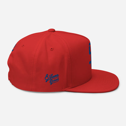 "SAN" Flat Bill Cap | Yupoong 6007 | E Luna Brand PREMIUM Quadcrest 4 Royal Thread Logos: Front, Left, Right Signature & Back [3D Puff Edition]