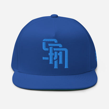 "SAN" Flat Bill Cap | Yupoong 6007 | E Luna Brand ESSENTIAL Duocrest 2 Aqua/Teal Thread Logos: Front & Left