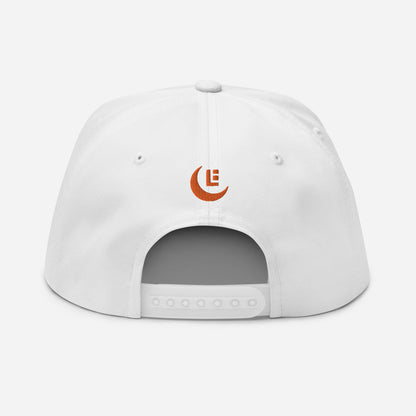 "SAN" Flat Bill Cap | Yupoong 6007 | E Luna Brand PREMIUM Quadcrest 4 Orange Thread Logos: Front, Left, Right Signature & Back [3D Puff Edition]