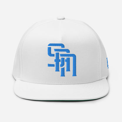"SAN" Flat Bill Cap | Yupoong 6007 | E Luna Brand ESSENTIAL Duocrest 2 Aqua/Teal Thread Logos: Front & Left