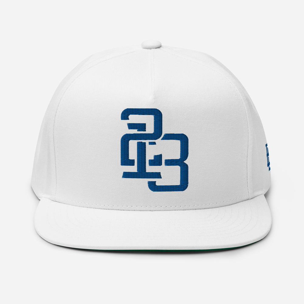 "213" Flat Bill Cap | Yupoong 6007 | E Luna SELECT Tricrest 3 Royal Thread Front, Left Side & Back Logos