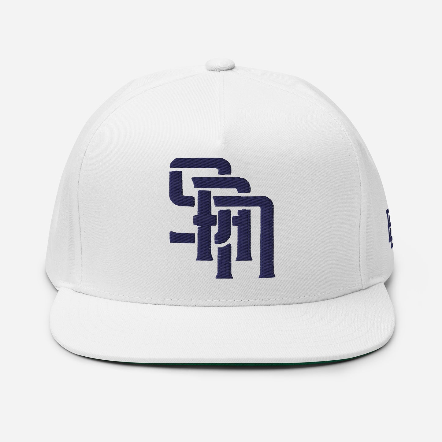 "SAN" Flat Bill Cap | Yupoong 6007 | E Luna Brand SELECT Tricrest 3 Navy Thread Logos: Front, Left & Back [3D Puff Edition]