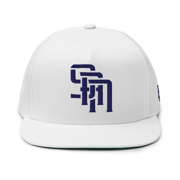 "SAN" Flat Bill Cap | E Luna Brand ESSENTIAL | 2 Navy Thread Logos | 3D Puff Edition