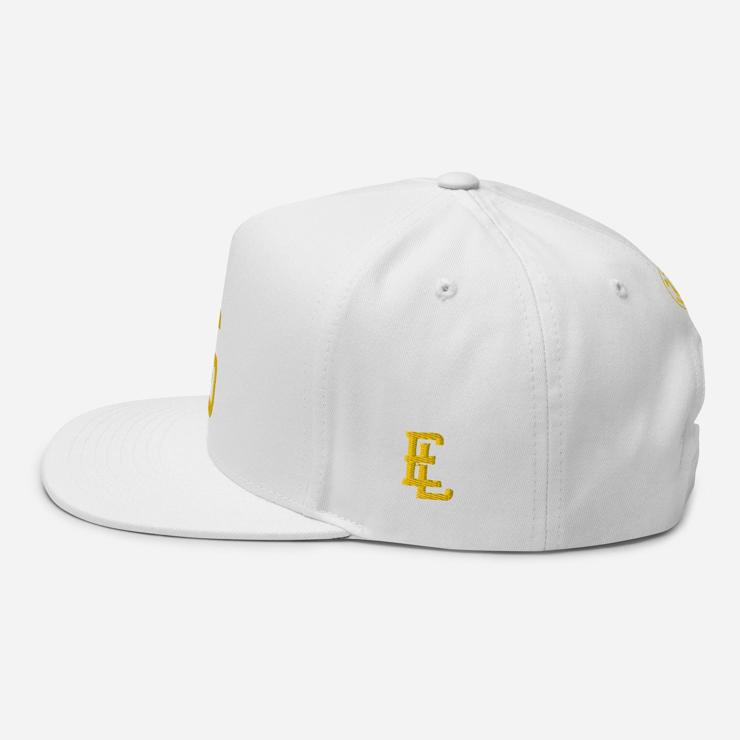 "LOS" Flat Bill Cap | Yupoong 6007 | E Luna SELECT Tricrest 3 Gold Thread Front, Left Side & Back Logos