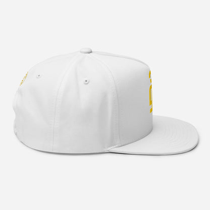 "213" Flat Bill Cap | Yupoong 6007 | E Luna SELECT Tricrest 3 Gold Thread Front, Left Side & Back Logos