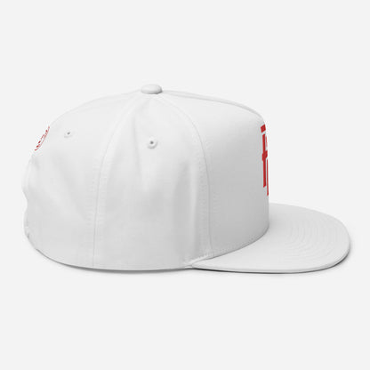 "ANG" Flat Bill Cap | Yupoong 6007 | E Luna SELECT Tricrest 3 Red Thread Front, Left Side & Back Logos