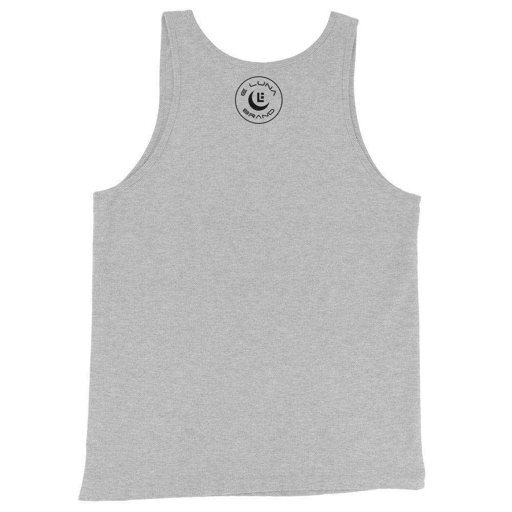 "213" Men’s Staple Tank Top | Bella + Canvas 3480 | 2 Black Logos Including Outside Back Label Logo