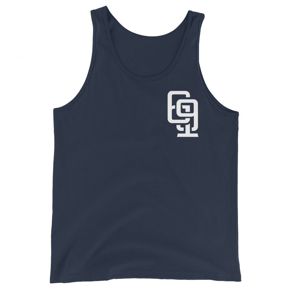 "619" Men’s Staple Tank Top | Bella + Canvas 3480 | 1 White Upper Left Front Logo