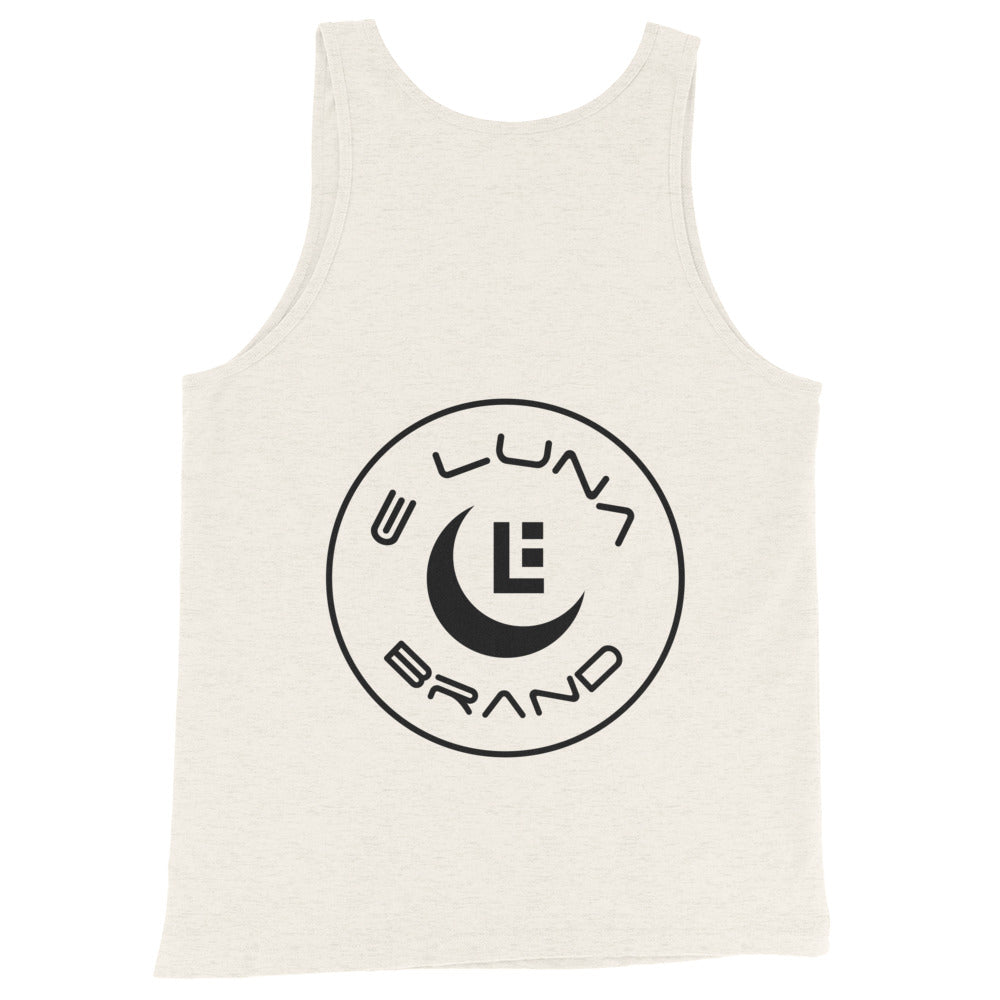 "213" Men’s Staple Tank Top | Bella + Canvas 3480 | 2 Black Logos Including Large Back Logo