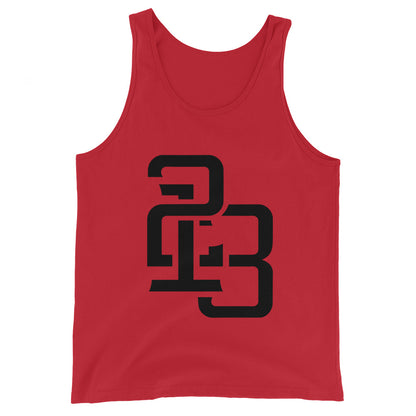 "213" Men’s Staple Tank Top | Bella + Canvas 3480 | 2 Black Logos Including Outside Back Label Logo