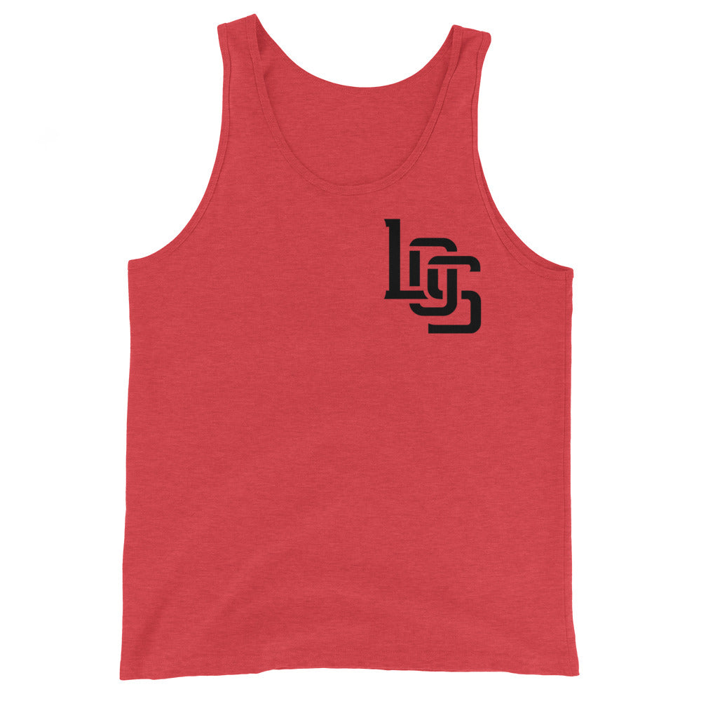 "LOS" Men’s Staple Tank Top | Bella + Canvas 3480 | 2 Black Logos Including Outside Back Label Logo