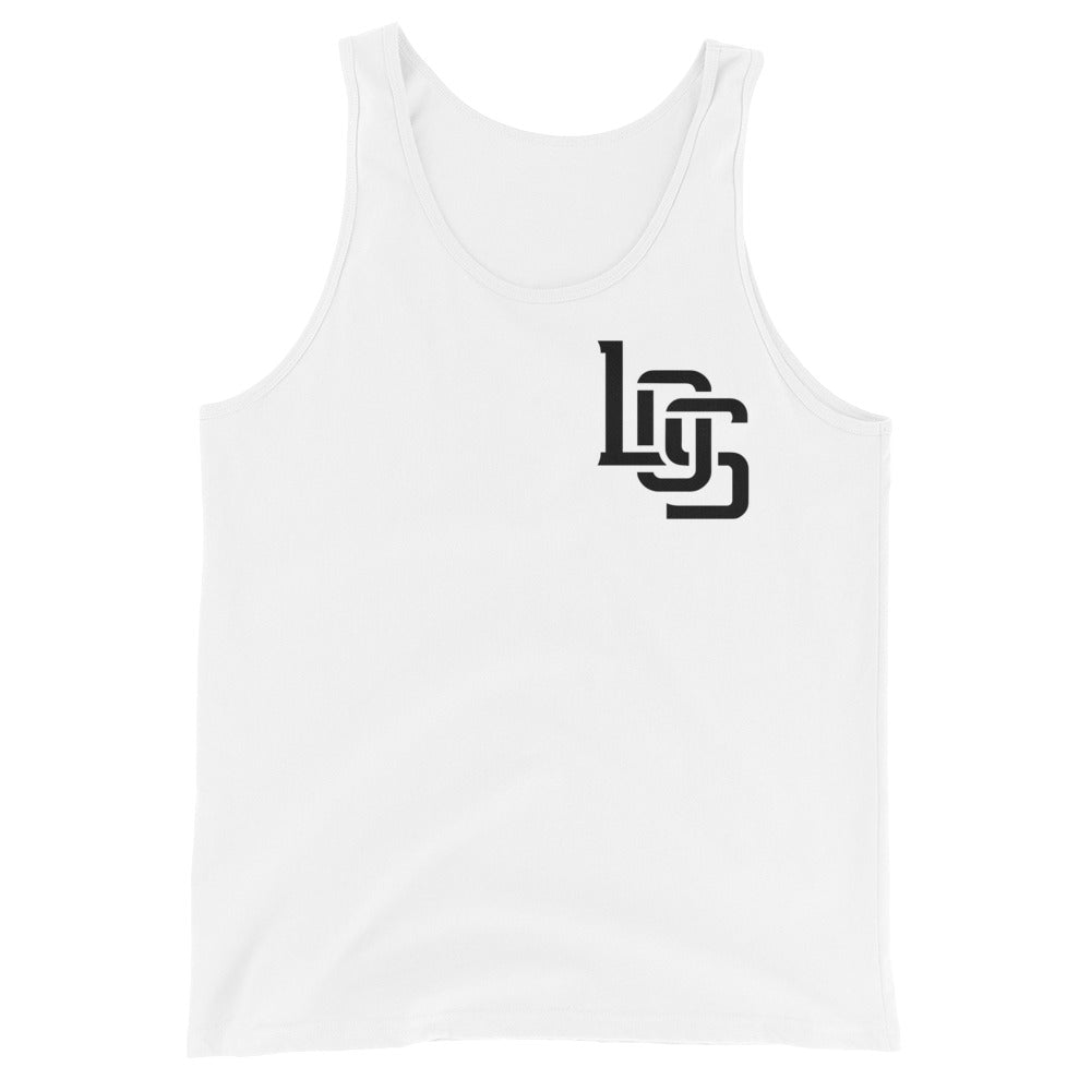 "LOS" Men’s Staple Tank Top | Bella + Canvas 3480 | 2 Black Logos Including Outside Back Label Logo