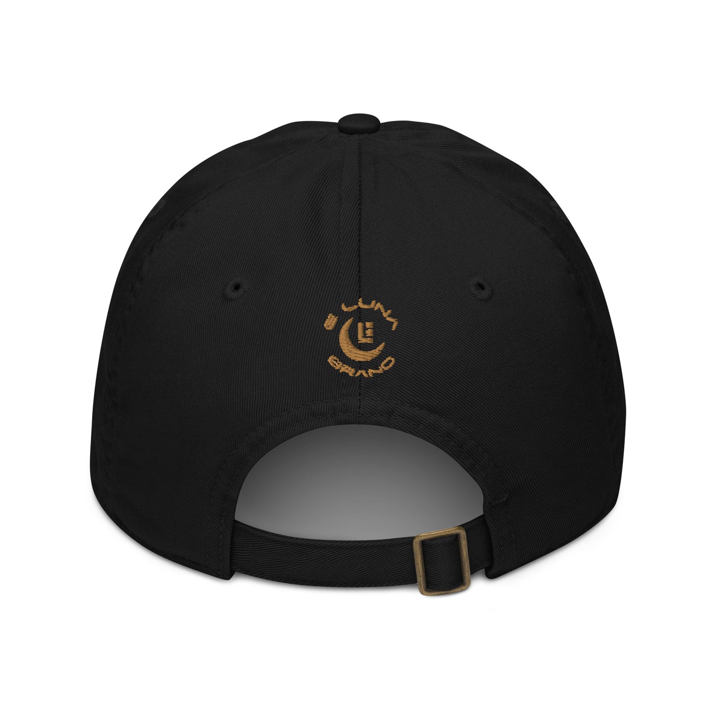 "LOS" Organic Baseball Cap | Econscious EC7000 | E Luna SELECT Tricrest 3 Old Gold Thread Front, Left Side & Back Logos