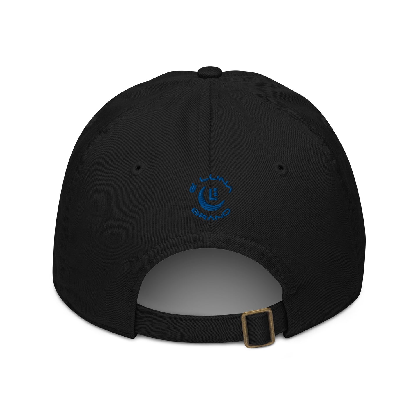 "213" Organic Baseball Cap | Econscious EC7000 | E Luna SELECT Duocrest 3 Royal Thread Front, Left Side & Back Logos