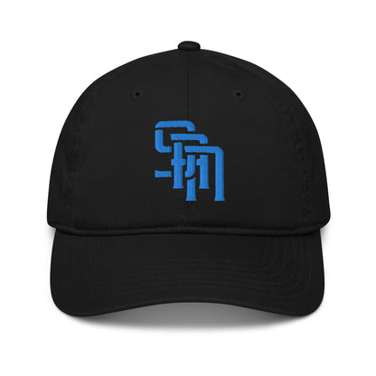 "SAN" Organic Baseball Cap | Econscious EC7000 | E Luna Brand ESSENTIAL Duocrest 2 Aqua/Teal Thread Logos: Front & Left