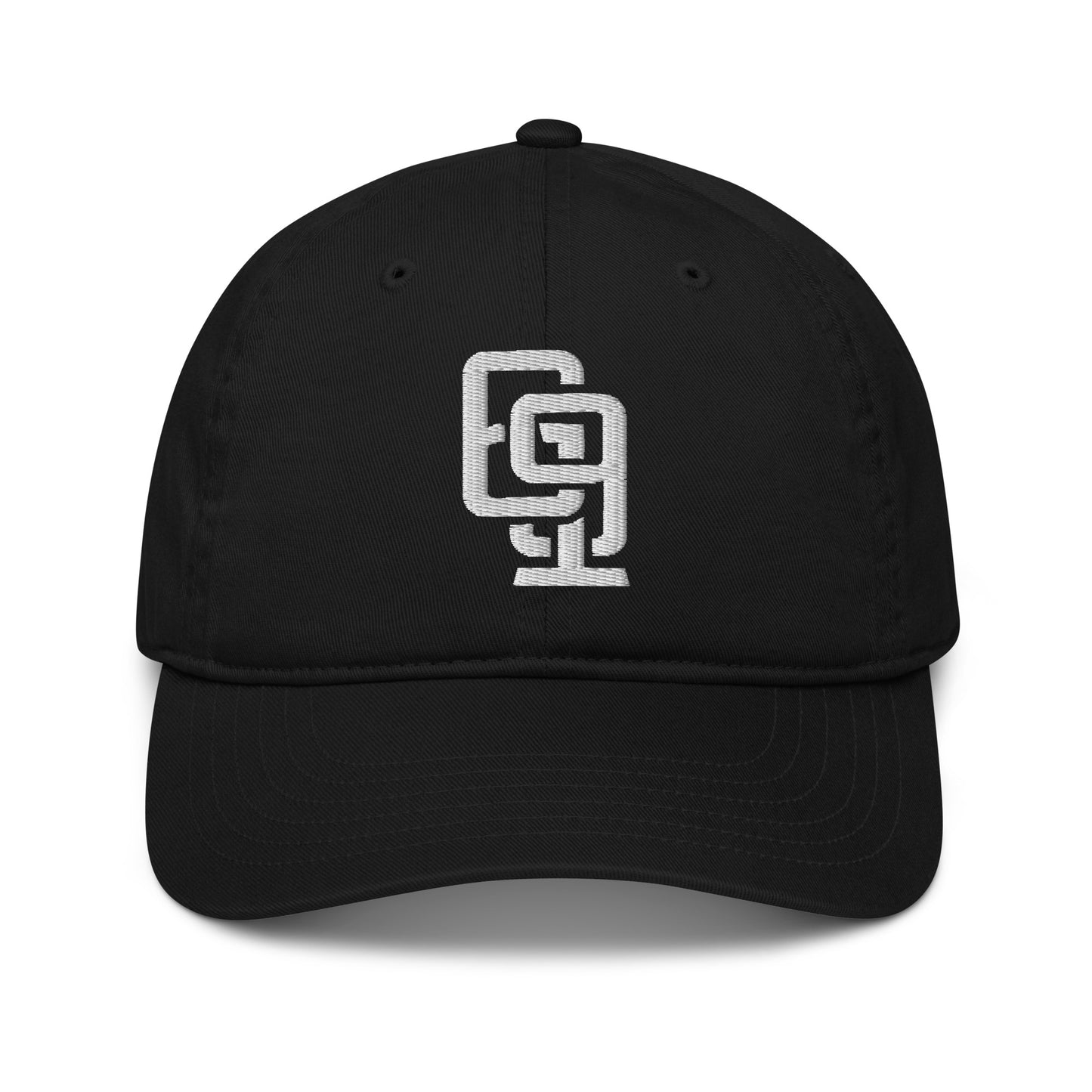 "619" Organic Baseball Cap | Econscious EC7000 | E Luna SELECT Tricrest 3 White Thread Front, Left Side & Back Logos