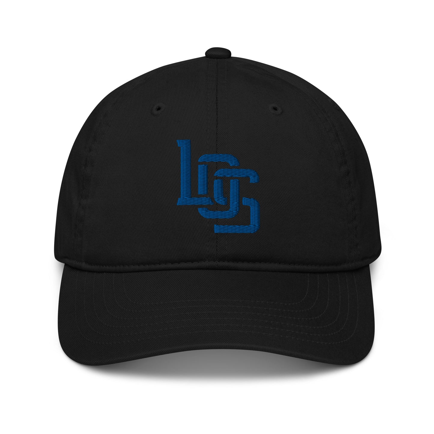 "LOS" Organic Baseball Cap | Econscious EC7000 | E Luna SELECT Tricrest 3 Royal Thread Front, Left Side & Back Logos