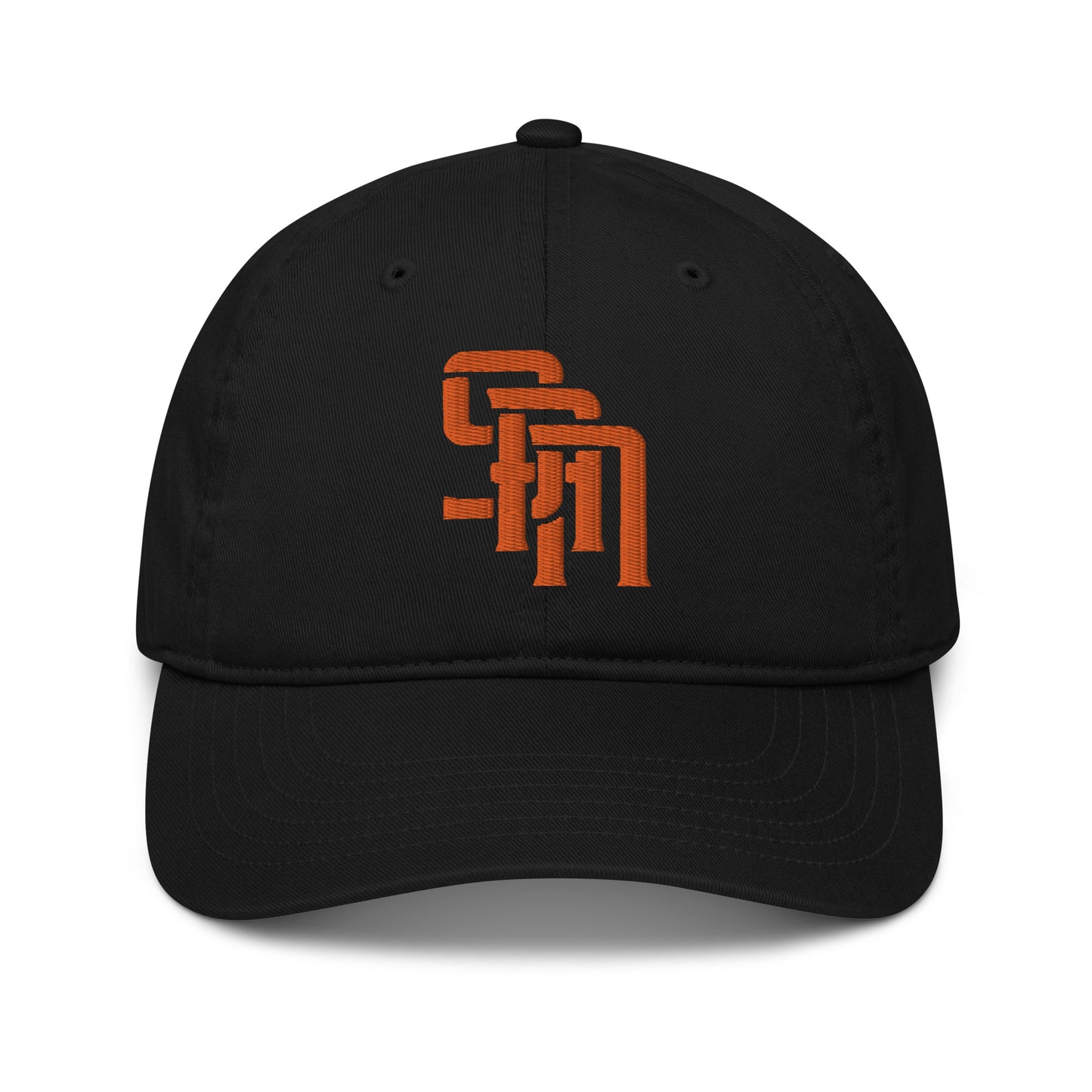 "SAN" Organic Baseball Cap | Econscious EC7000 | E Luna Brand SELECT Tricrest 3 Orange Thread Logos: Front, Left & Back [3D Puff Edition]