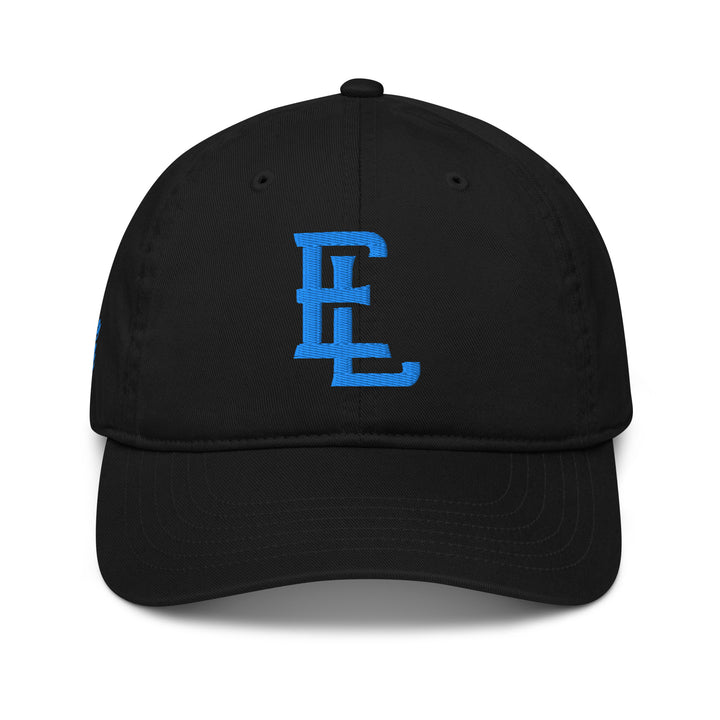 "EL" Organic Baseball Cap | E Luna Brand PREMIUM | 4 Aqua/Teal Thread Logos | 3D Puff Edition