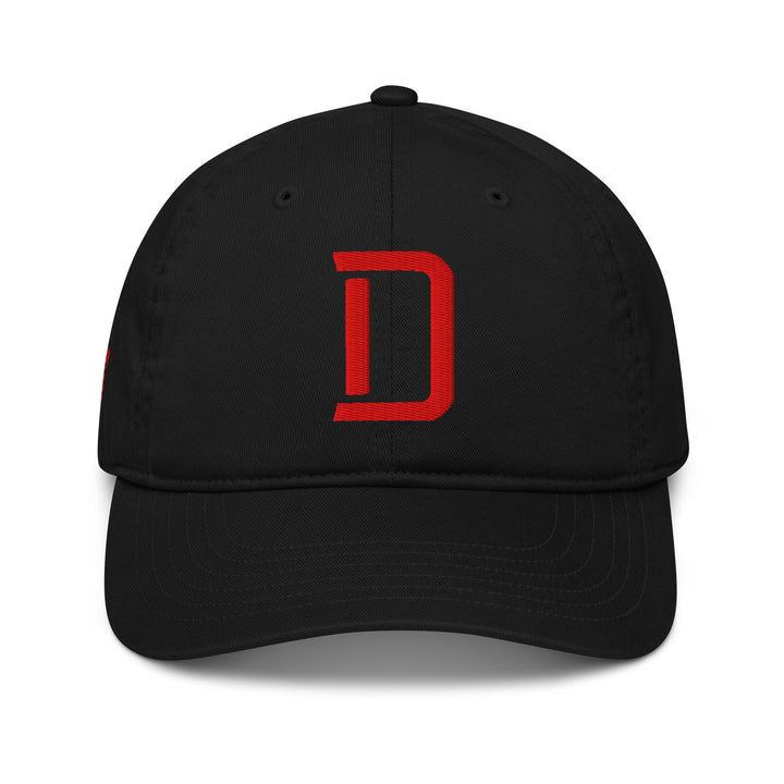 "D" Organic Baseball Cap | E Luna Brand PREMIUM | 4 Red Thread Logos | 3D Puff Edition
