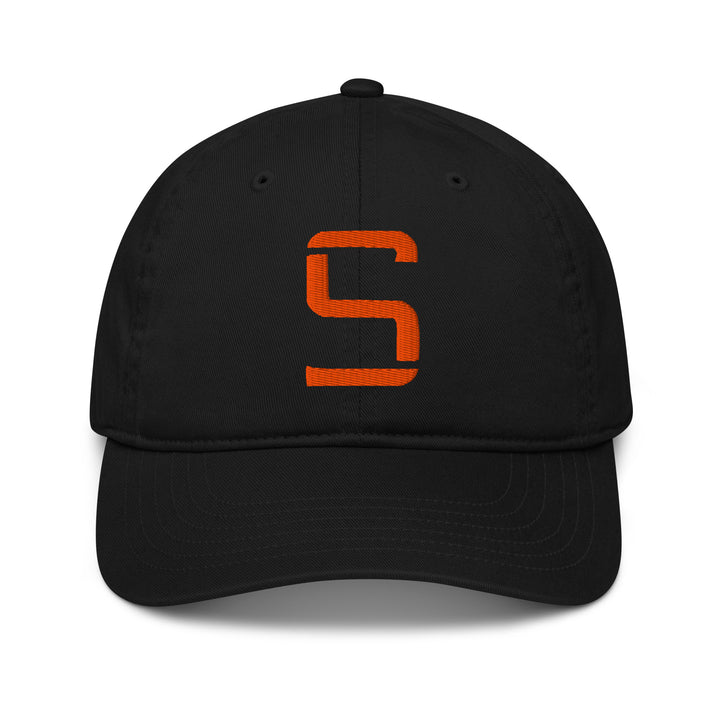 "S" Organic Baseball Cap | E Luna Brand ESSENTIAL | 2 Orange Thread Logos | 3D Puff Edition