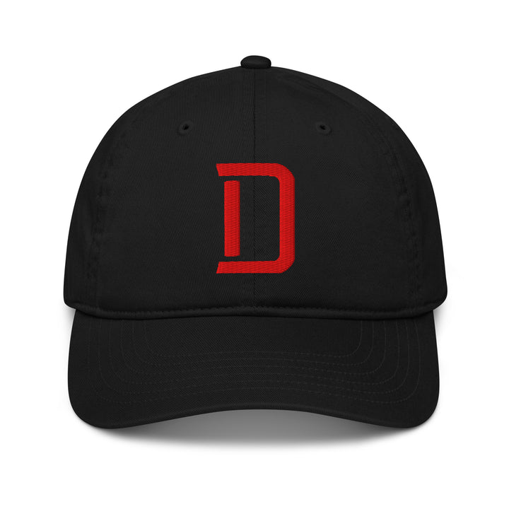 "D" Organic Baseball Cap | E Luna Brand SELECT | 3 Red Thread Logos | 3D Puff Edition