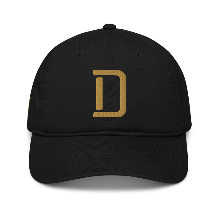 "D" Organic Baseball Cap | E Luna Brand PREMIUM | 4 Old Gold Thread Logos | 3D Puff Edition
