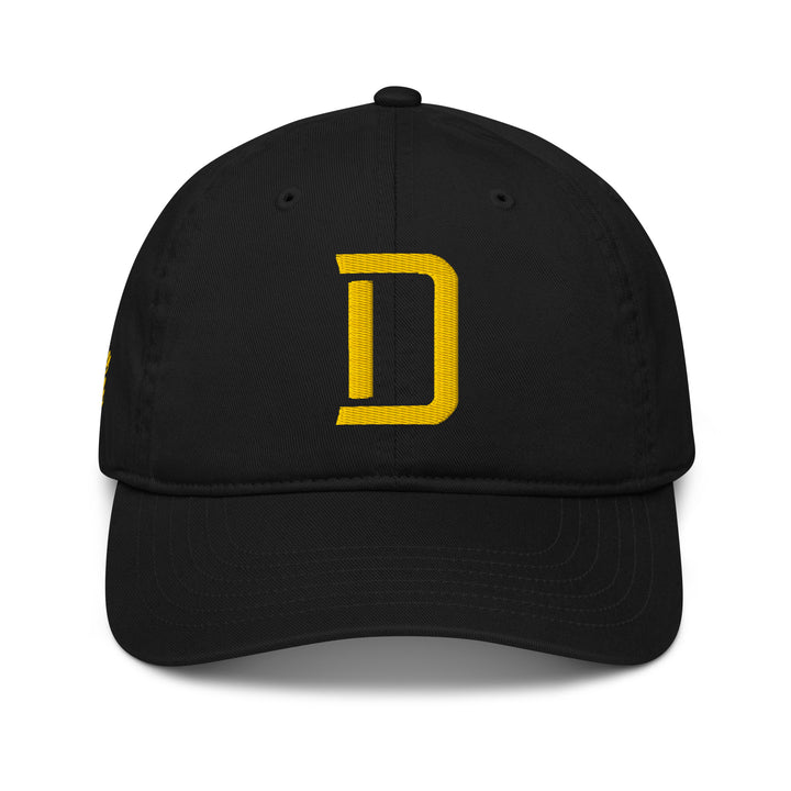 "D" Organic Baseball Cap | E Luna Brand PREMIUM | 4 Gold Thread Logos | 3D Puff Edition