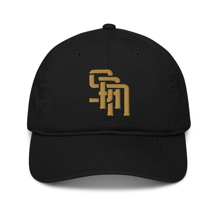 "SAN" Organic Baseball Cap | E Luna Brand ESSENTIAL | 2 Old Gold Thread Logos | 3D Puff Edition