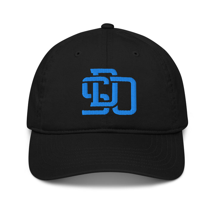 "SDO" Organic Baseball Cap | E Luna Brand ESSENTIAL | 2 Aqua/Teal Thread Logos | 3D Puff Edition