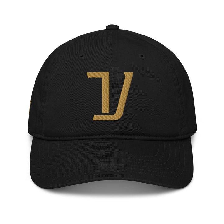 "V" Organic Baseball Cap | E Luna Brand PREMIUM | 4 Old Gold Thread Logos | 3D Puff Edition