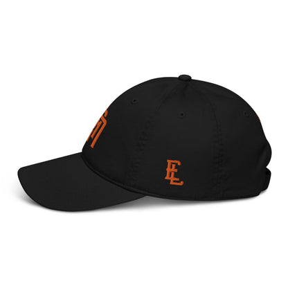 "SAN" Organic Baseball Cap | Econscious EC7000 | E Luna Brand SELECT Tricrest 3 Orange Thread Logos: Front, Left & Back [3D Puff Edition]